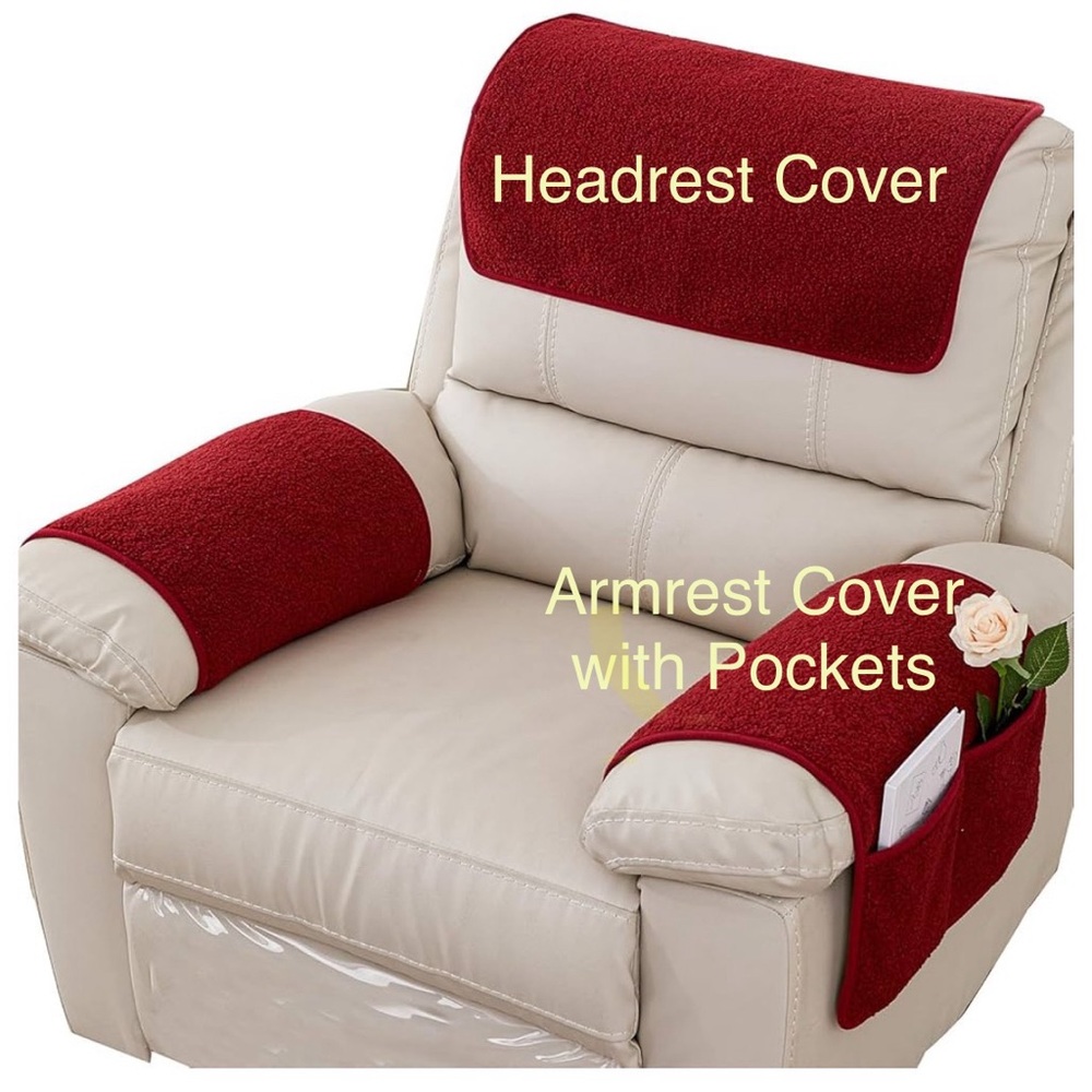 Burgundy Couch Sofa Armrest, Headrest Cover soft quilted Fabric